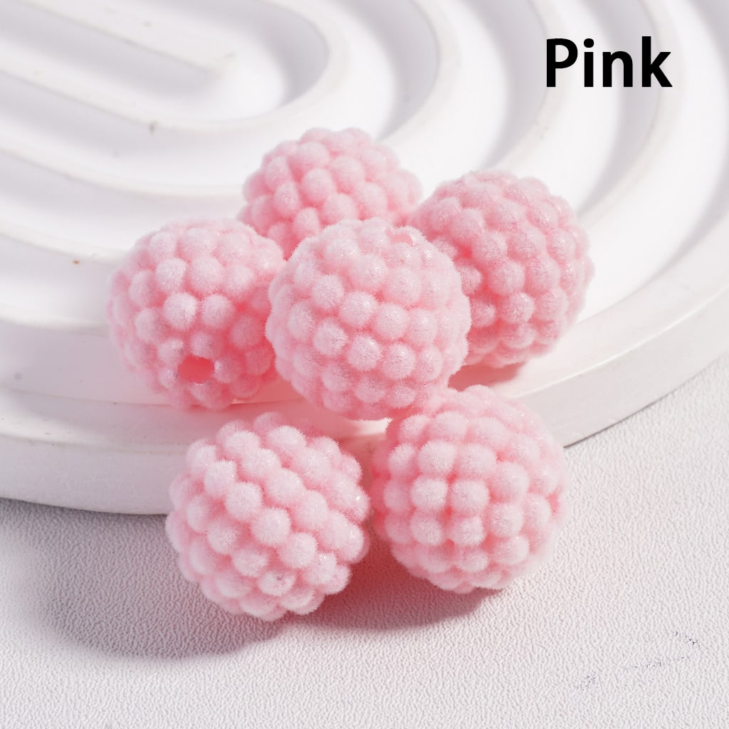 Waxberry Flocked Round Ball Acrylic Beads Solid Color 15MM Random Mix (Single Color is available for 200pcs(Whole Bag) Only)