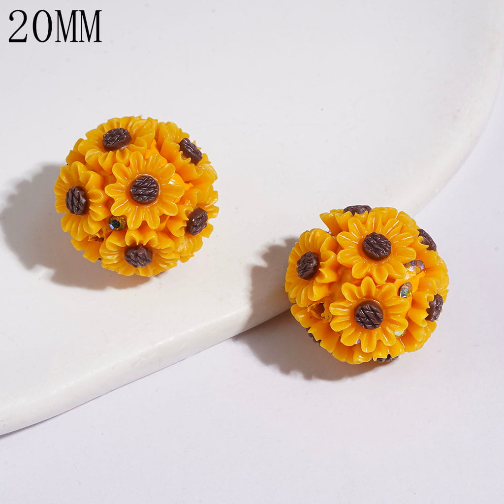 Clay Beads with Daisy Flower and Sunflower, AB Rhinestones, 20MM, Multi-color