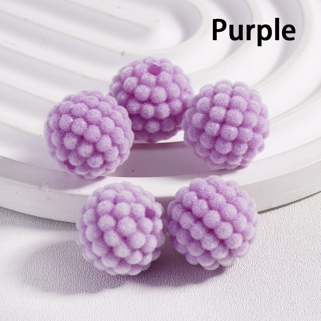 Waxberry Flocked Round Ball Acrylic Beads Solid Color 15MM Random Mix (Single Color is available for 200pcs(Whole Bag) Only)