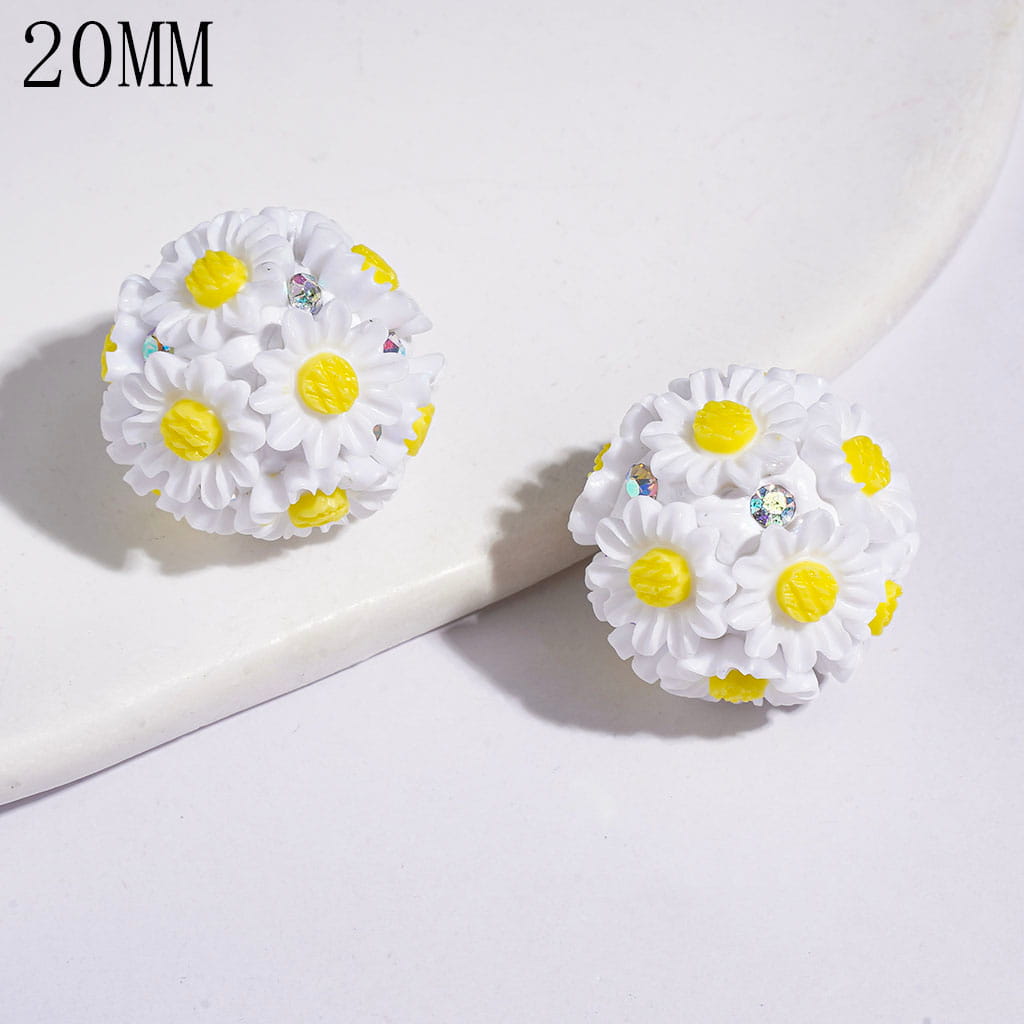 Clay Beads with Daisy Flower and Sunflower, AB Rhinestones, 20MM, Multi-color