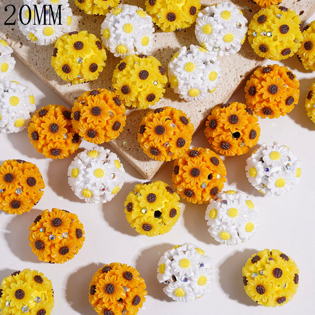 Clay Beads with Daisy Flower and Sunflower, AB Rhinestones, 20MM, Multi-color
