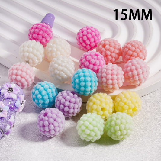 Waxberry Flocked Round Ball Acrylic Beads Solid Color 15MM Random Mix (Single Color is available for 200pcs(Whole Bag) Only)