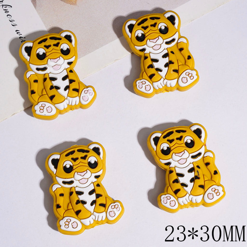 Silicone Focal Beads Tiger Sitting Position and Stick Out Tongue, 23*30MM Multi-Color