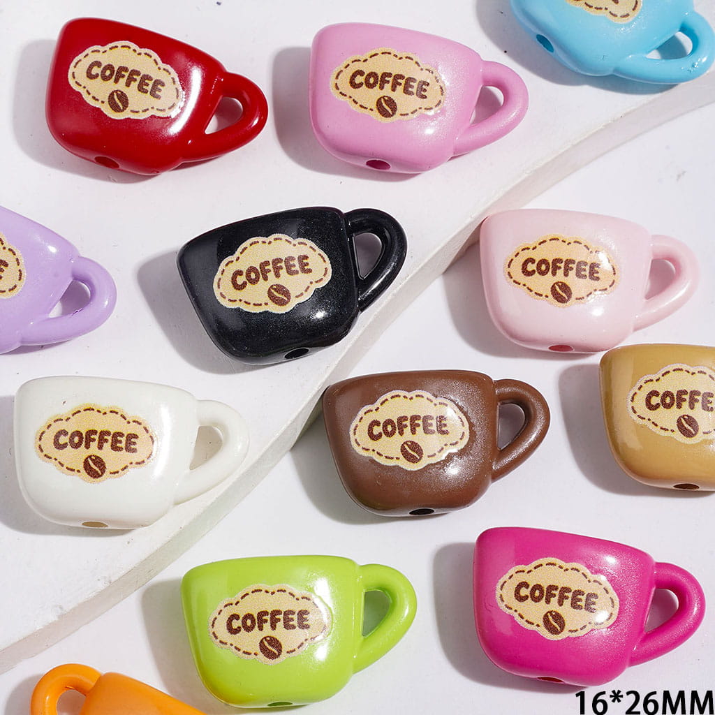 Coffee Cup Design Acrylic Beads and Pendants, 16*26MM, Multi-Color Random Mix