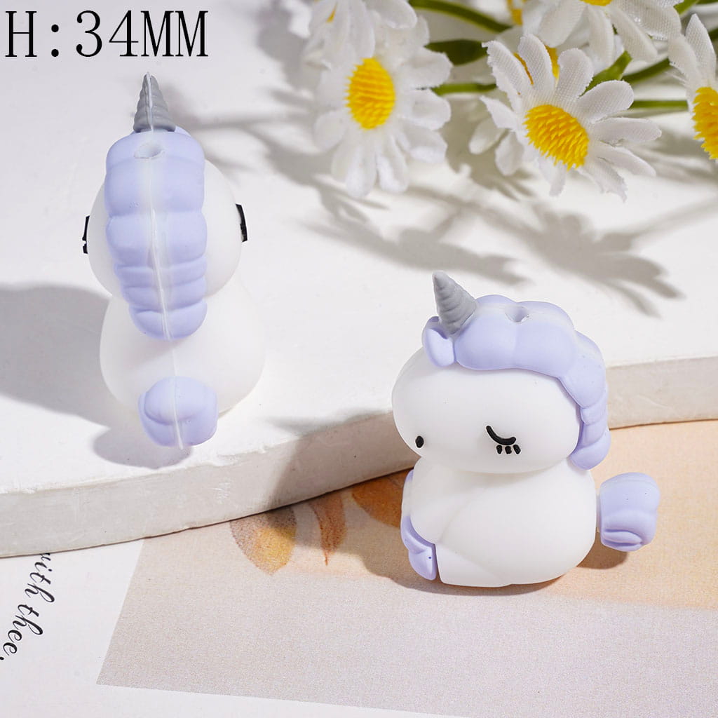 3D Silicone Focal Beads Sleeping Unicorn, Height 34MM Multi-Color