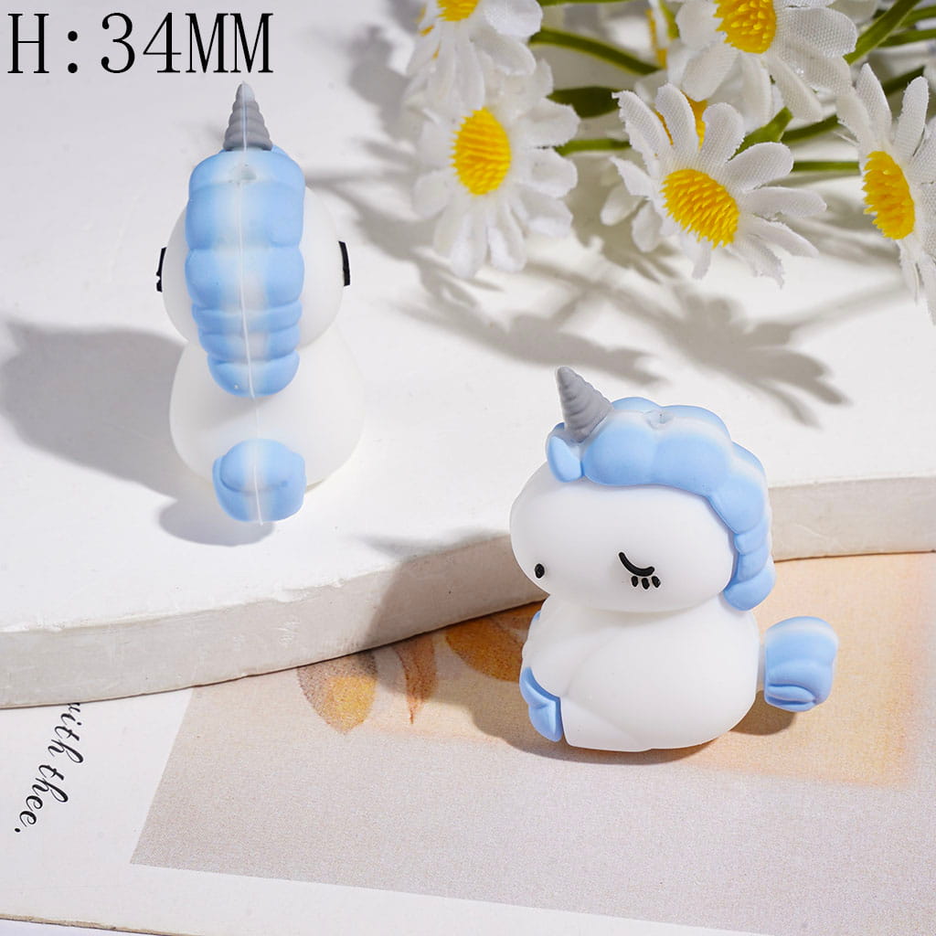 3D Silicone Focal Beads Sleeping Unicorn, Height 34MM Multi-Color