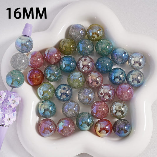 UV Finish Colorful Glittery Shiny Multi-Color Round Acrylic Beads 16MM Random Mix