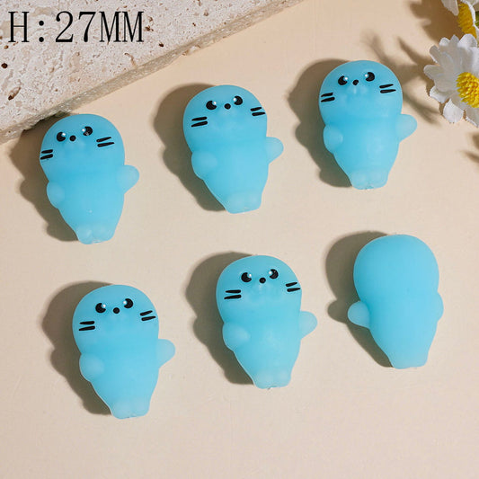 3D Cute Sea Dog Baby Seal in Blue, Ocean Animal Silicone Focal Beads Height 27MM