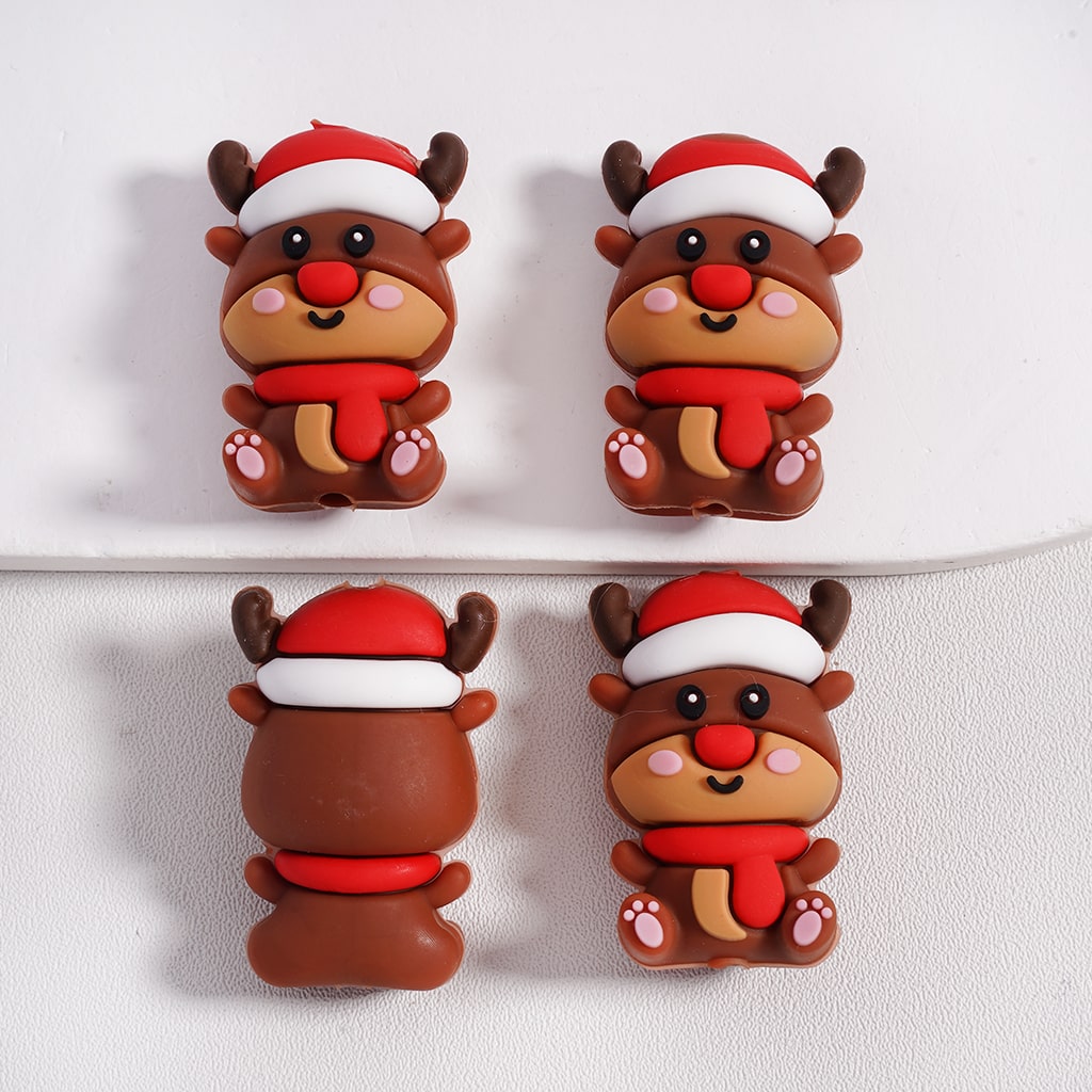 3D Holiday Deer & Elk Christmas Hat & Scarf Silicone Focal Beads