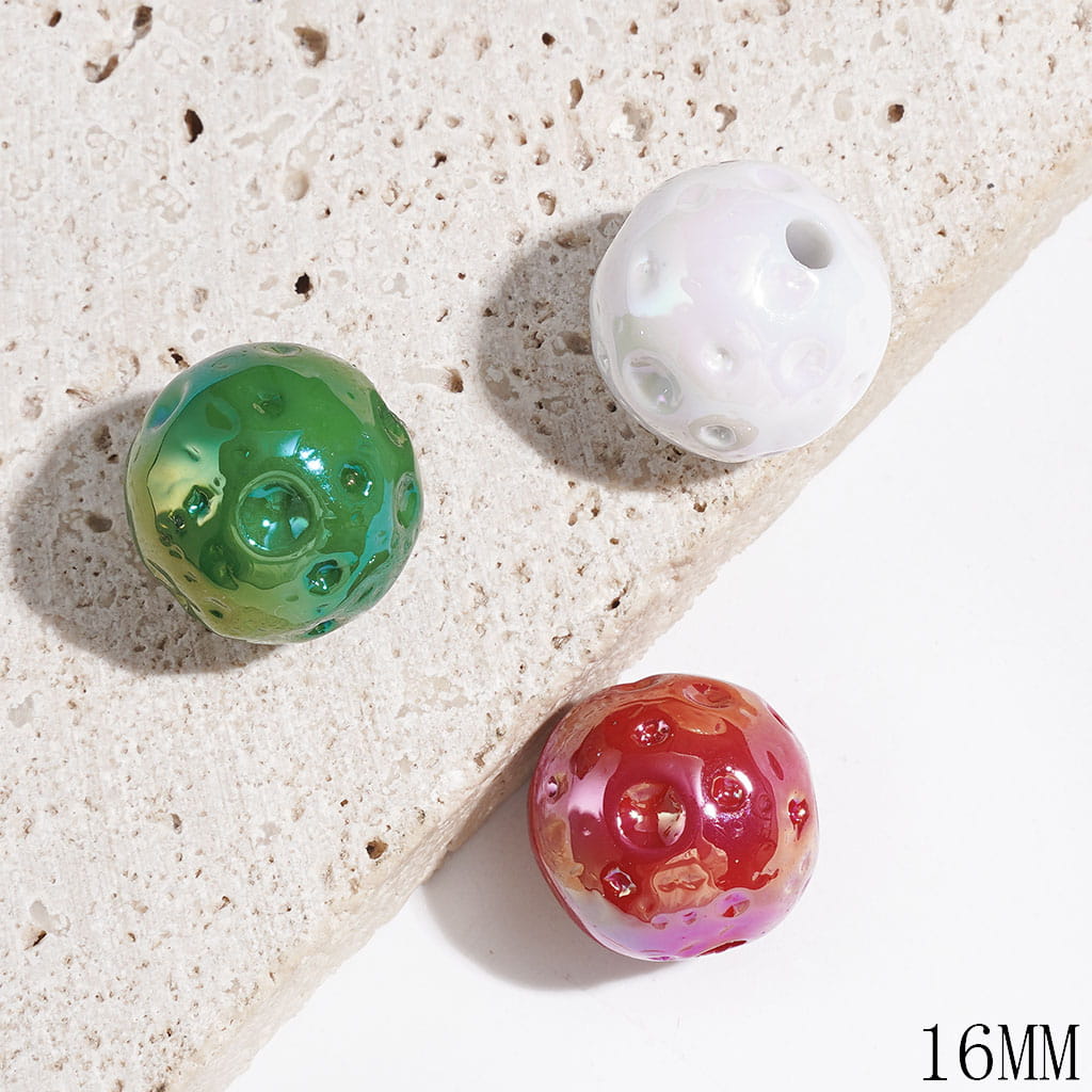 Christmas Meteor Crater Design Acrylic Beads for Bracelets and Necklaces, Red Green and White  16MM, Random Mix