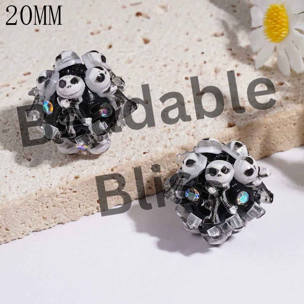 Boy Skull Skeleton Character with Black Suit and AB Rhinestones Clay Beads, 20MM