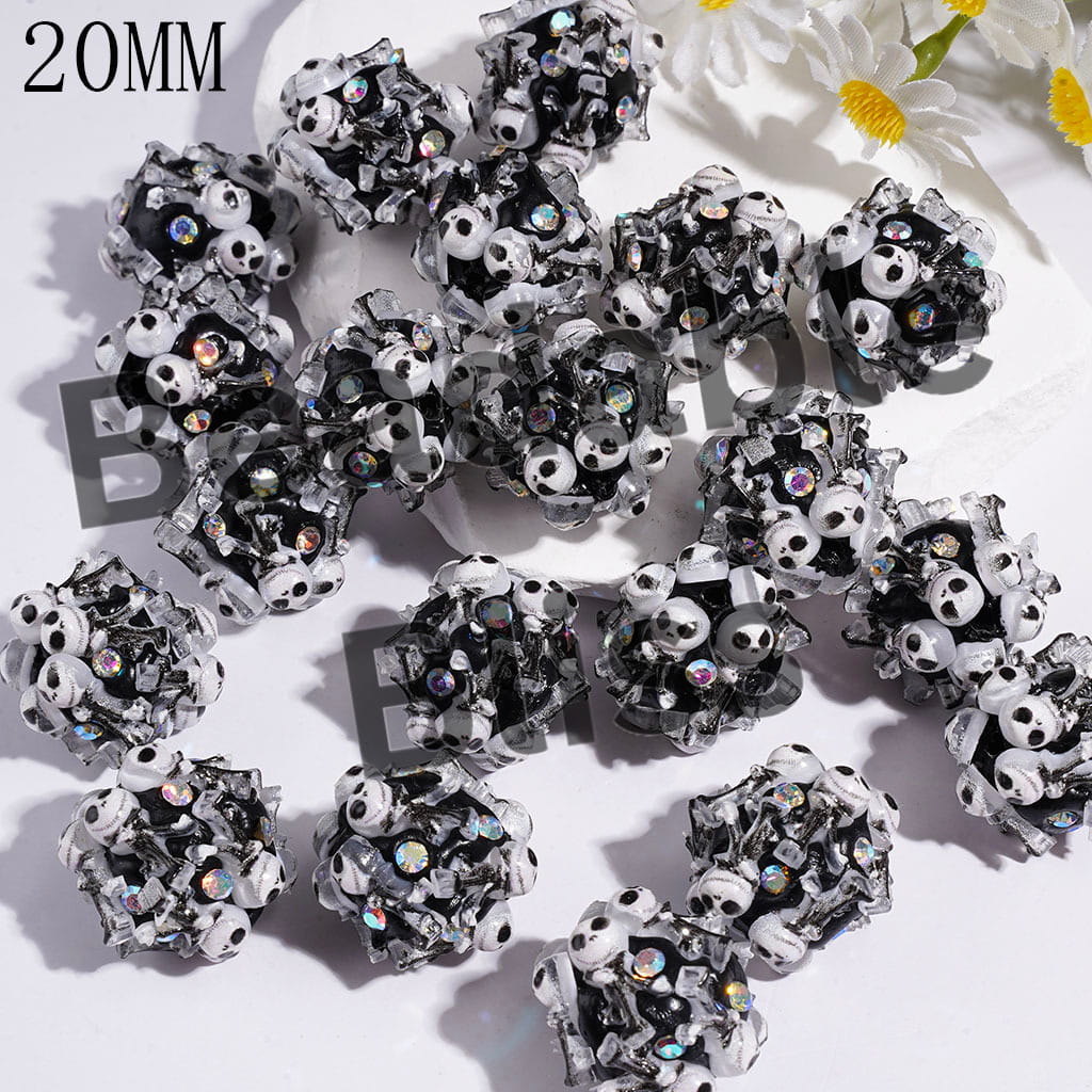 Boy Skull Skeleton Character with Black Suit and AB Rhinestones Clay Beads, 20MM