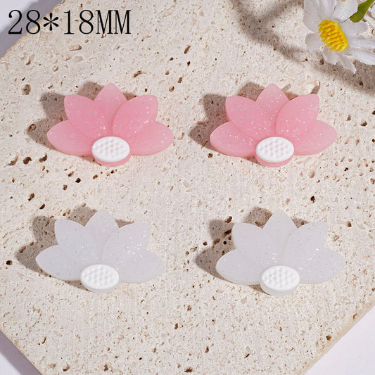 Silver Glitter Light Pink & Translucent White Lotus Flower Silicone Focal Beads, 28*18MM, Random Mix