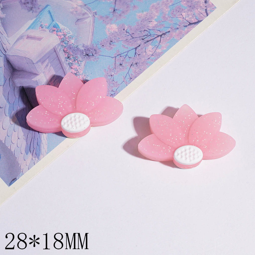 Lotus Flower with Silver Glitter Silicone Focal Beads, 28*18MM, Light Pink & Translucent White