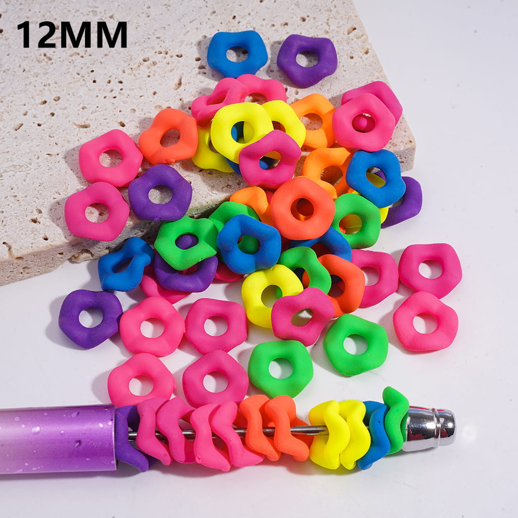 Neon Matte Wavy with Soft Rubber Coating Acrylic Beads 12MM (Please Read the Description)