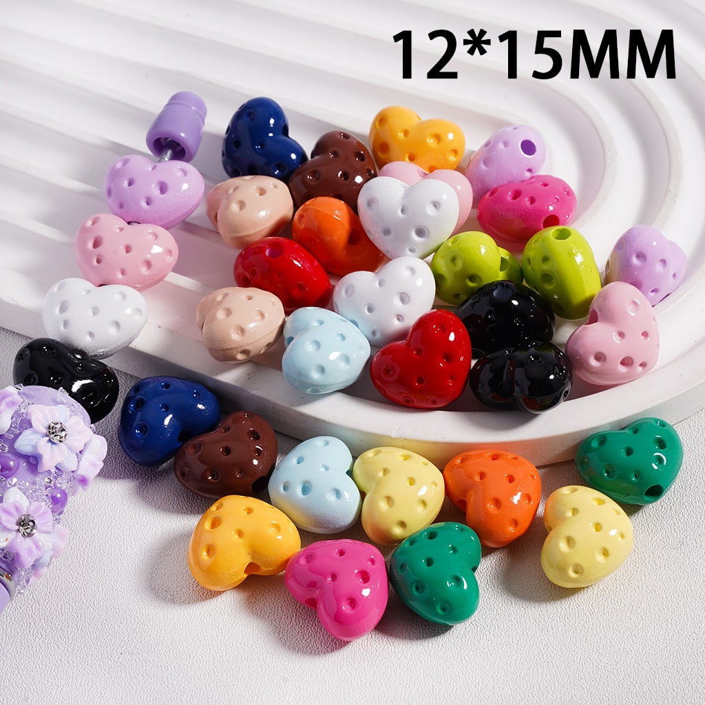 Solid Color Cute Mini Heart Shaped Cheese Acrylic Beads 12*15MM (Single Color is available for 300pcs(Whole Bag) Only)