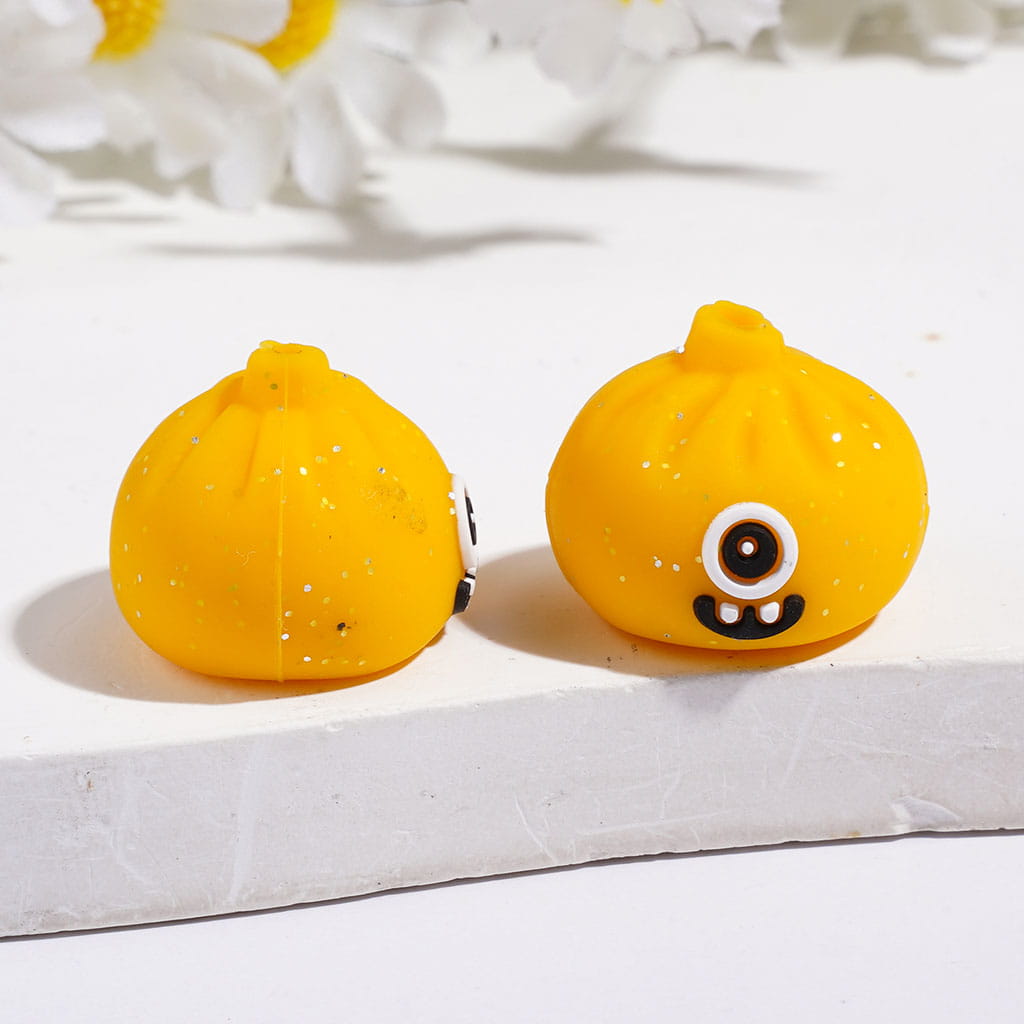 3D Funny Monster Dumpling with Silver Glitter Silicone Focal Beads, 15*17MM Multi-Color