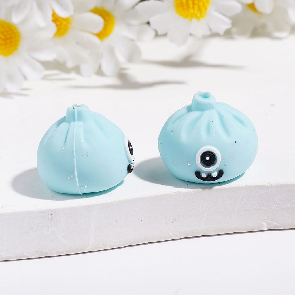 3D Funny Monster Dumpling with Silver Glitter Silicone Focal Beads, 15*17MM Multi-Color