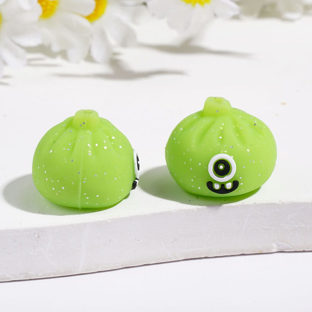 3D Funny Monster Dumpling with Silver Glitter Silicone Focal Beads, 15*17MM Multi-Color