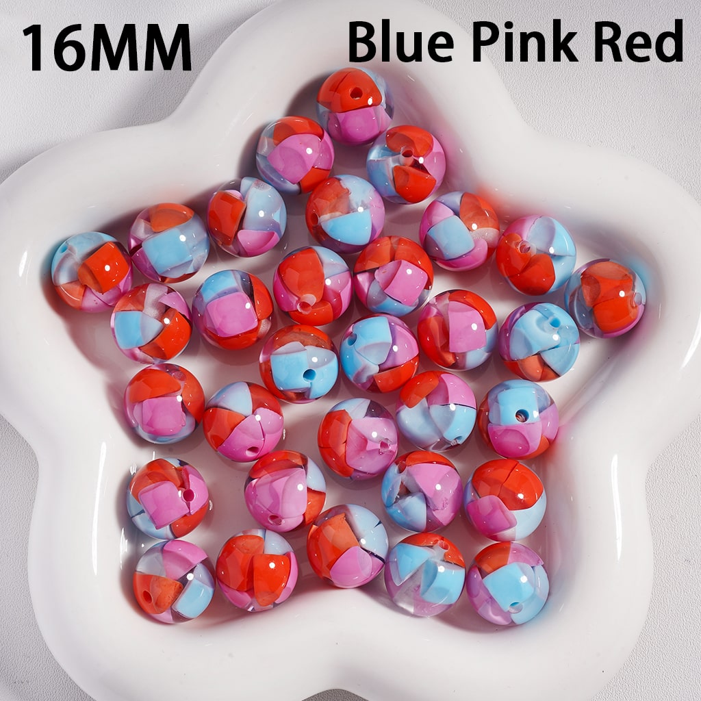 Mini Colorful Triangular Block Inside Round Acrylic Beads 16MM