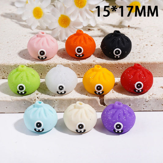 3D Funny Monster Dumpling with Silver Glitter Silicone Focal Beads, 15*17MM, Multi-Color, Random Mix
