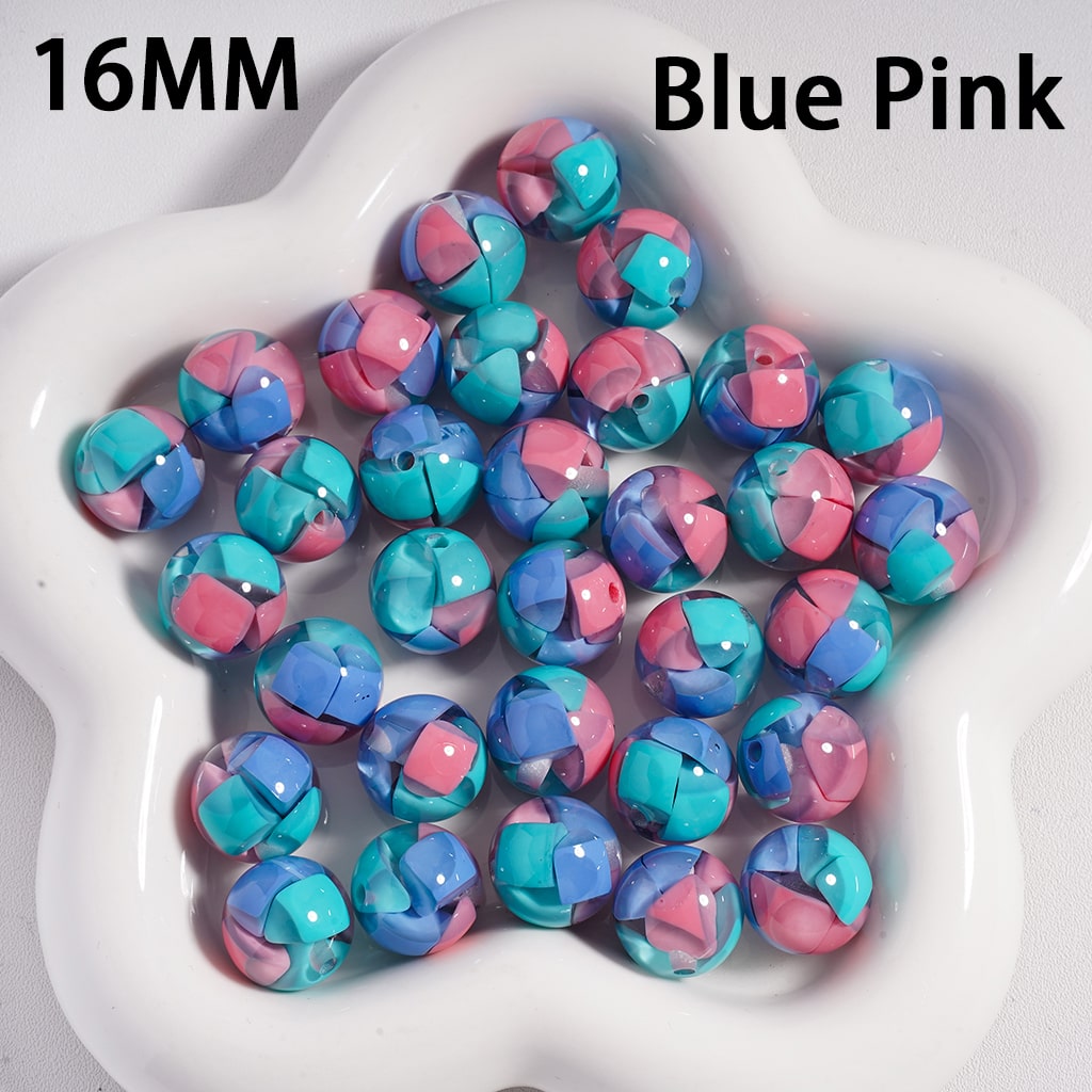 Mini Colorful Triangular Block Inside Round Acrylic Beads 16MM
