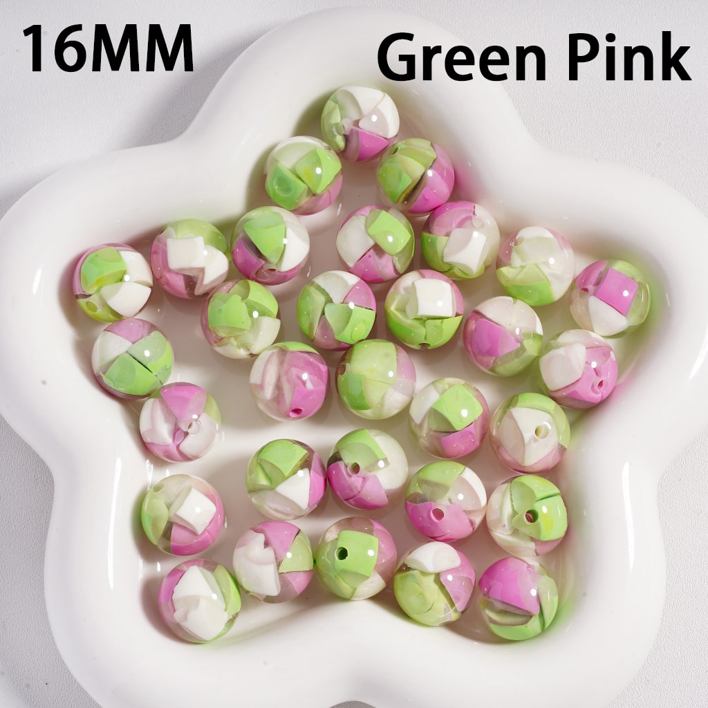 Mini Colorful Triangular Block Inside Round Acrylic Beads 16MM