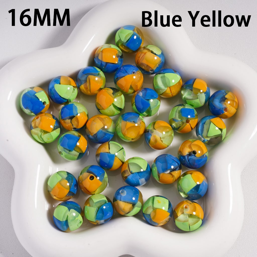 Mini Colorful Triangular Block Inside Round Acrylic Beads 16MM