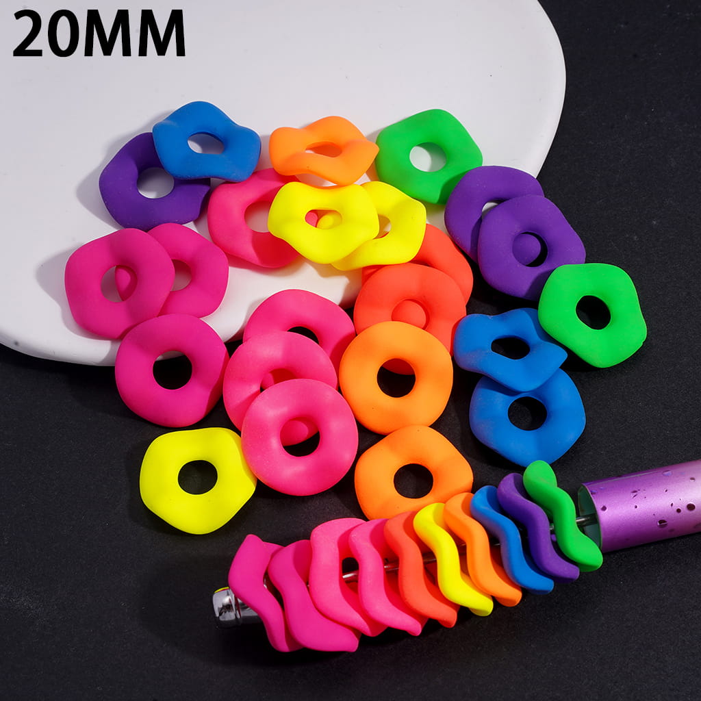 Matte Rubber Painted Touch Wavy Shape, Fluorescent Colors, Acrylic Spacer Beads 20MM (Please Read the Description)
