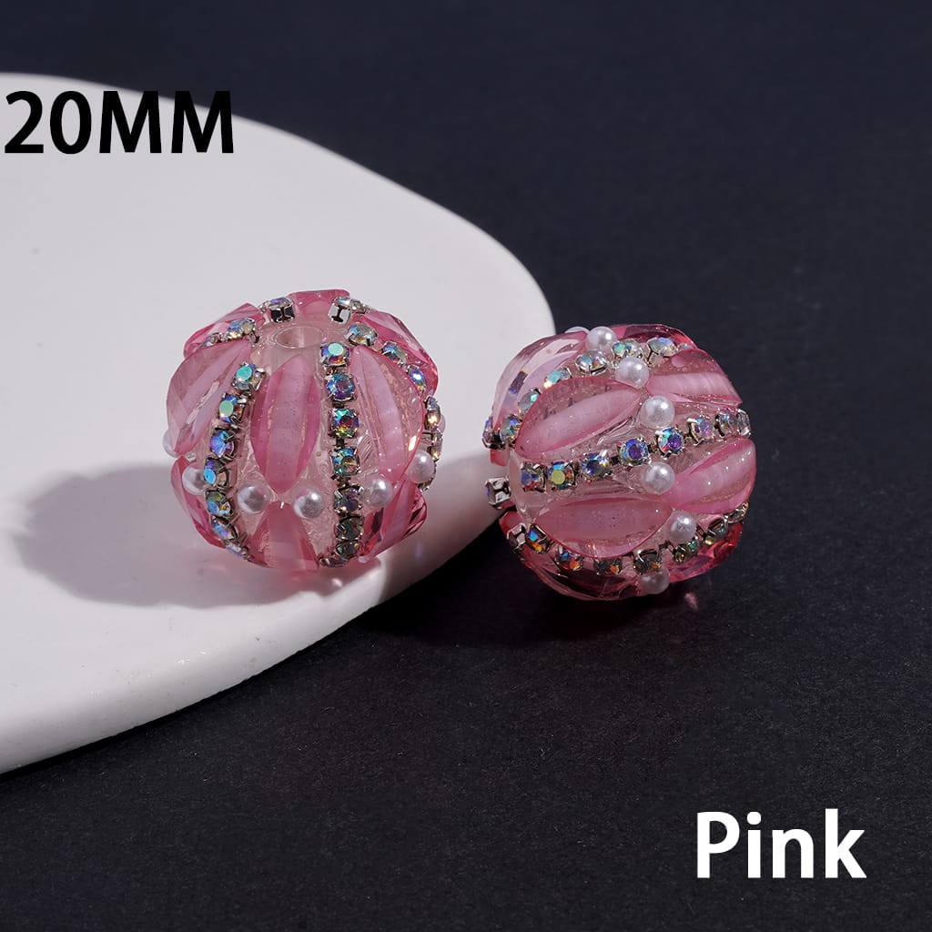 Leaf Shaped Round Acrylic Beads with AB Rhinestone Chains & White Pearls 20MM (Please Read Description) Random Mix