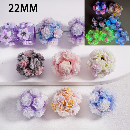 Luminous Glitter Rose Flower Clay Beads with White Pearls 22MM, Random Mix