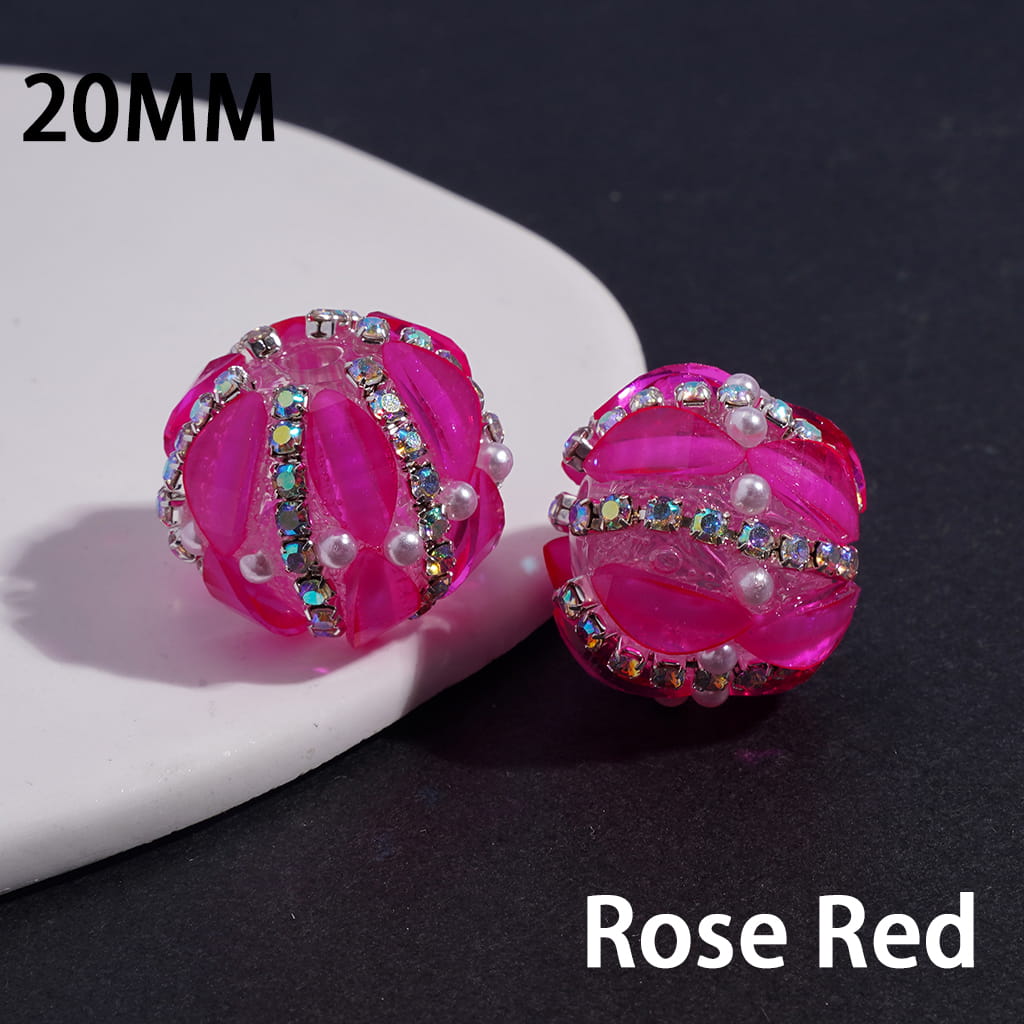 Leaf Shaped Round Acrylic Beads with AB Rhinestone Chains & White Pearls 20MM (Please Read Description) Random Mix