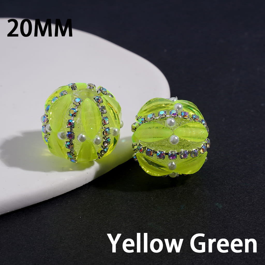 Leaf Shaped Round Acrylic Beads with AB Rhinestone Chains & White Pearls 20MM (Please Read Description) Random Mix