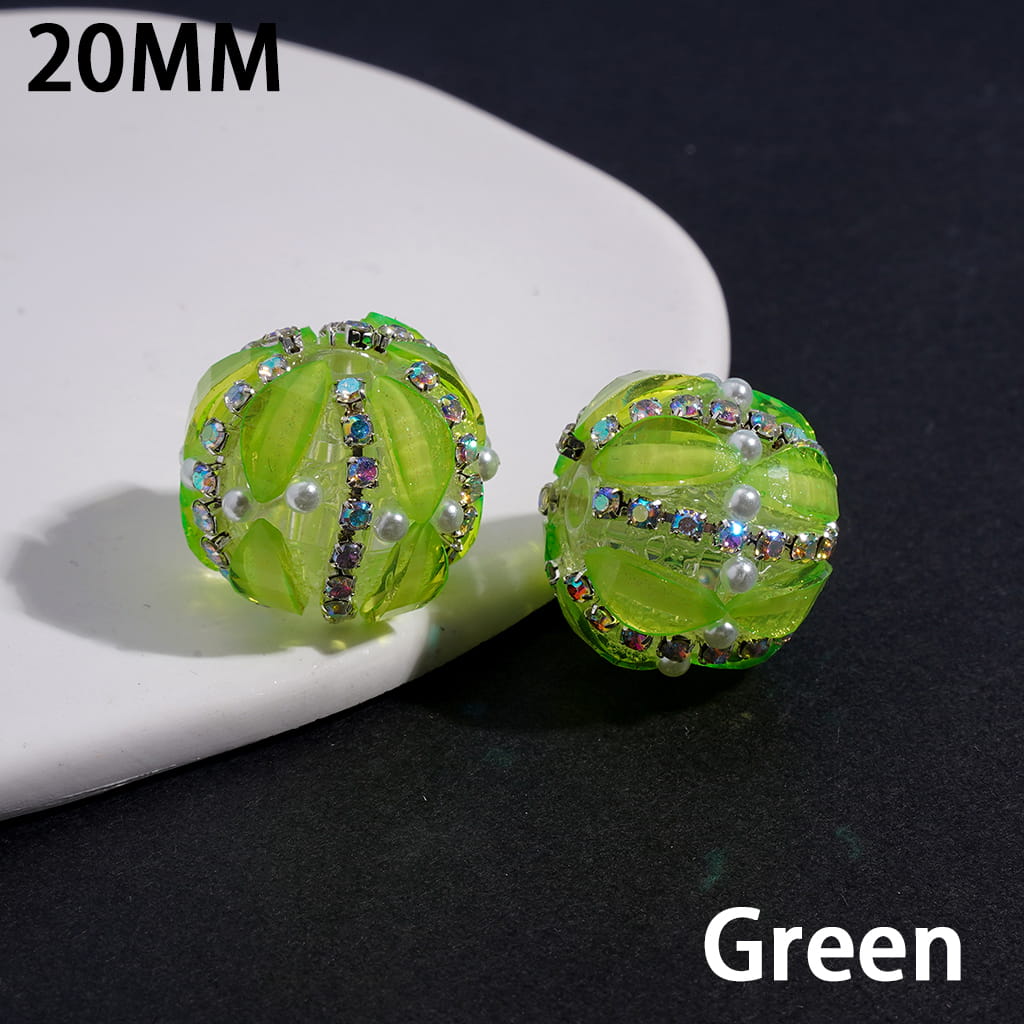 Leaf Shaped Round Acrylic Beads with AB Rhinestone Chains & White Pearls 20MM (Please Read Description) Random Mix
