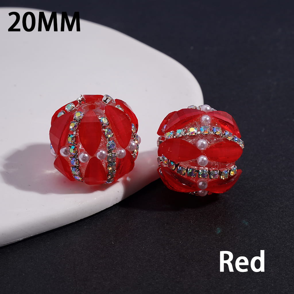 Leaf Shaped Round Acrylic Beads with AB Rhinestone Chains & White Pearls 20MM (Please Read Description) Random Mix