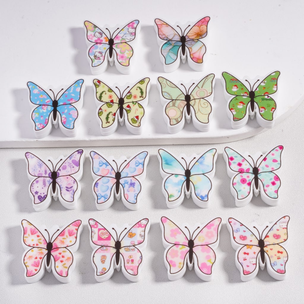 Cute Colorful Butterfly with Different Prints Mix Silicone Focal Beads