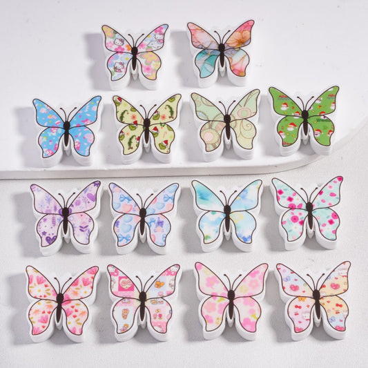 Cute Colorful Butterfly with Different Prints Mix Silicone Focal Beads