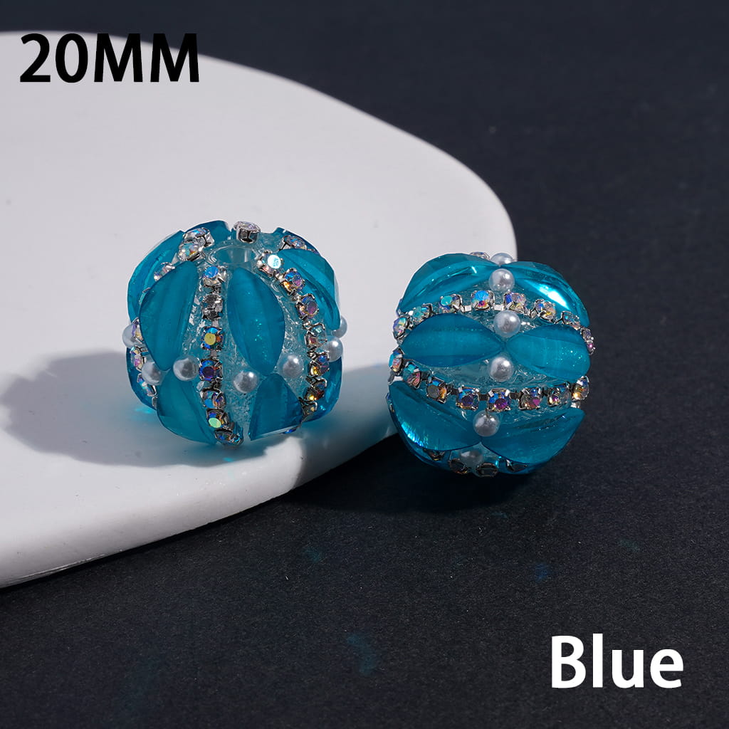 Leaf Shaped Round Acrylic Beads with AB Rhinestone Chains & White Pearls 20MM (Please Read Description) Random Mix