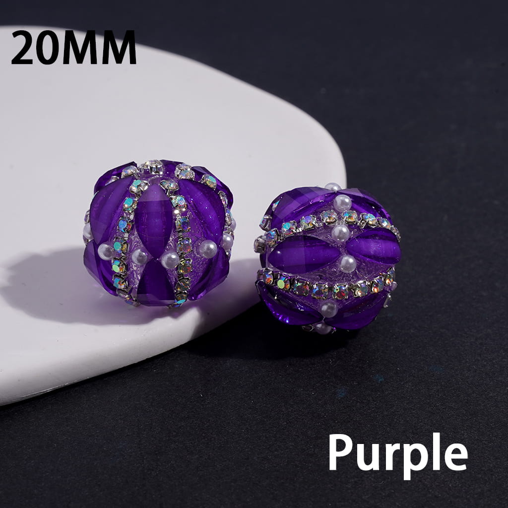 Leaf Shaped Round Acrylic Beads with AB Rhinestone Chains & White Pearls 20MM (Please Read Description) Random Mix