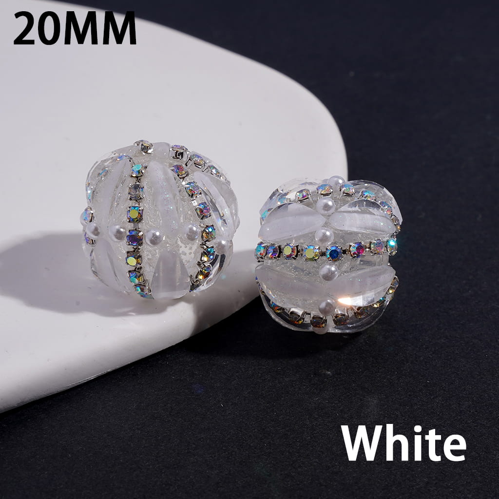 Leaf Shaped Round Acrylic Beads with AB Rhinestone Chains & White Pearls 20MM (Please Read Description) Random Mix