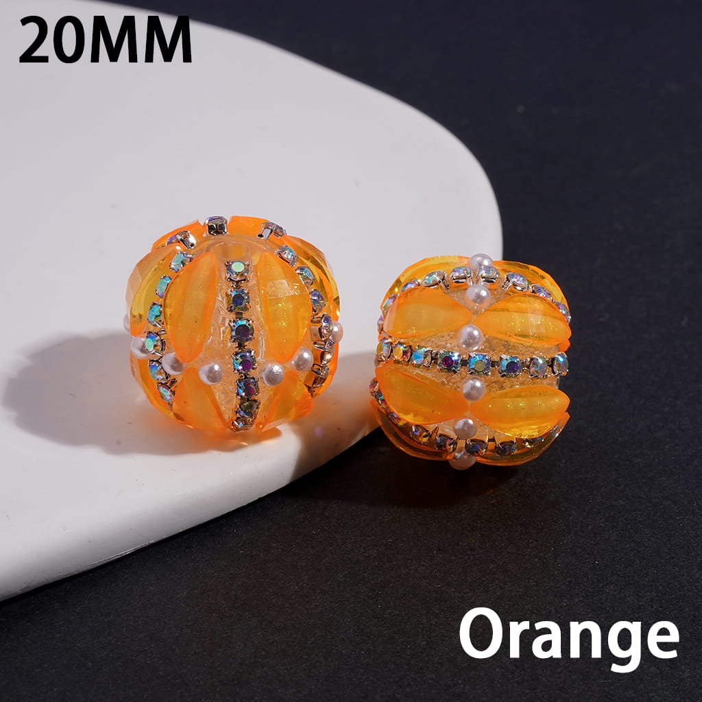Leaf Shaped Round Acrylic Beads with AB Rhinestone Chains & White Pearls 20MM (Please Read Description) Random Mix