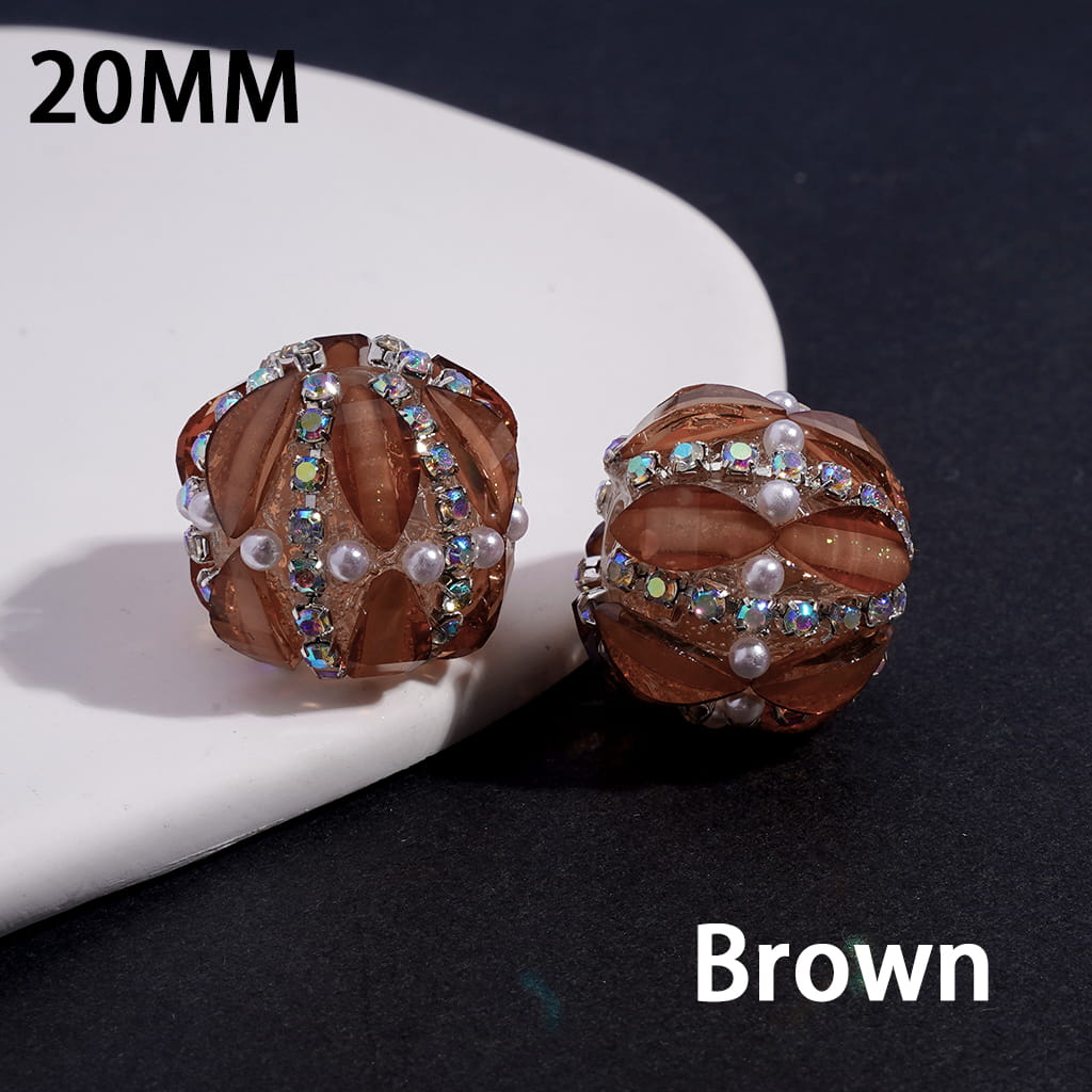 Leaf Shaped Round Acrylic Beads with AB Rhinestone Chains & White Pearls 20MM (Please Read Description) Random Mix