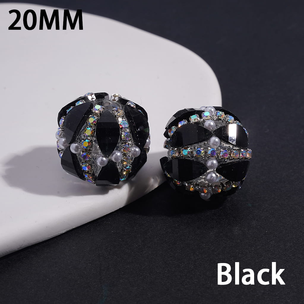 Leaf Shaped Round Acrylic Beads with AB Rhinestone Chains & White Pearls 20MM (Please Read Description) Random Mix