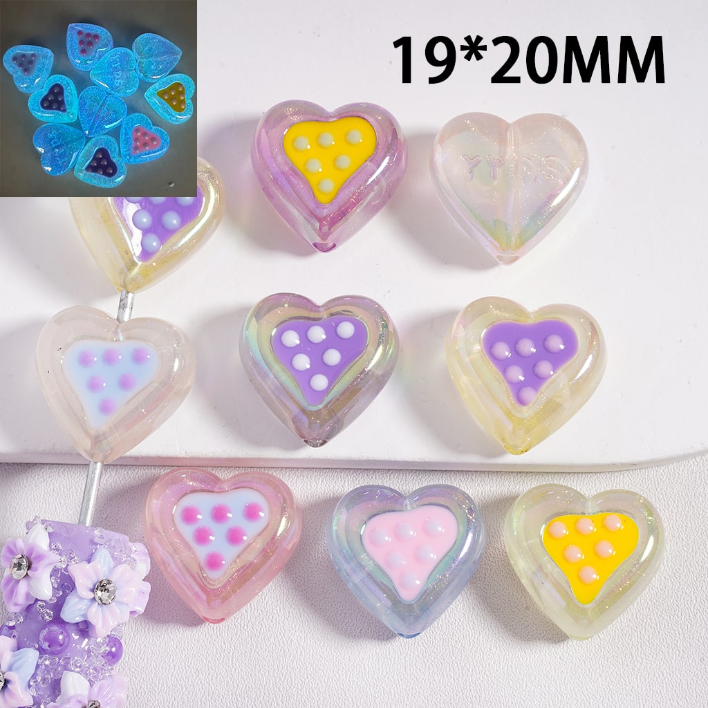 Luminous Glitter Mini Spots Hearts Shape Acrylic Beads 19*20MM, Random Mix