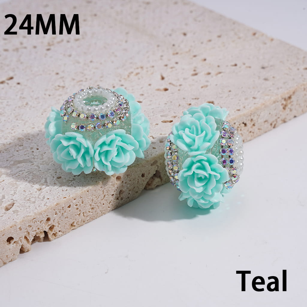 Luxury Rose Flower with AB Rhinestone & Pearl Chains Multi-Color round Acrylic Beads 24MM