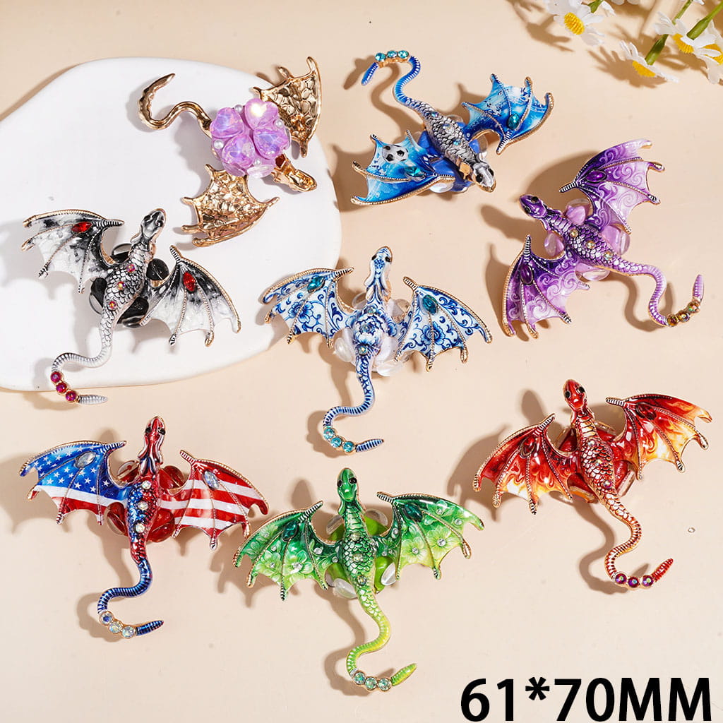 Clay Beads w AB & Marquise Rhinestone on Alloy Dragon Bird, White Pearl Heart & Egg Shaped Rhinestones, 61*70MM Multi-Color