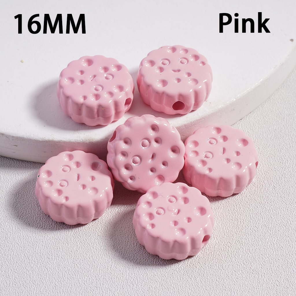 Smile Face Flat Round Cheese Cookie Solid Color Acrylic Beads 16MM (Single Color is available for 300pcs(Whole Bag) Only)