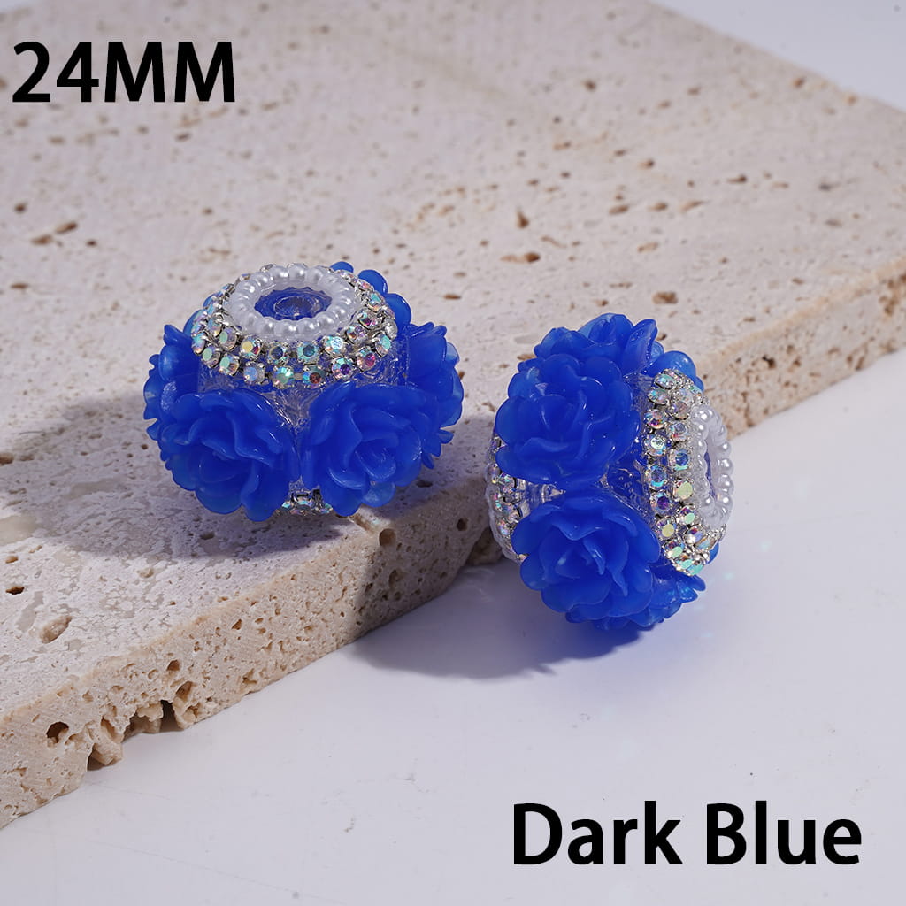 Luxury Rose Flower with AB Rhinestone & Pearl Chains Multi-Color round Acrylic Beads 24MM