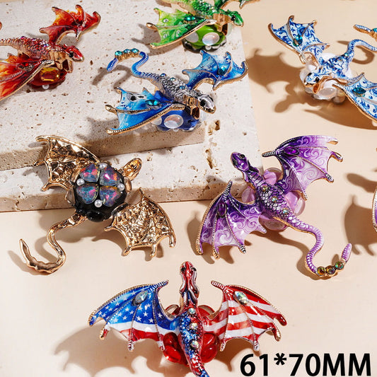 Alloy Dragon Clay Beads with White Pearl Heart & Egg-Shaped Rhinestones, 61*70MM Multi-Color