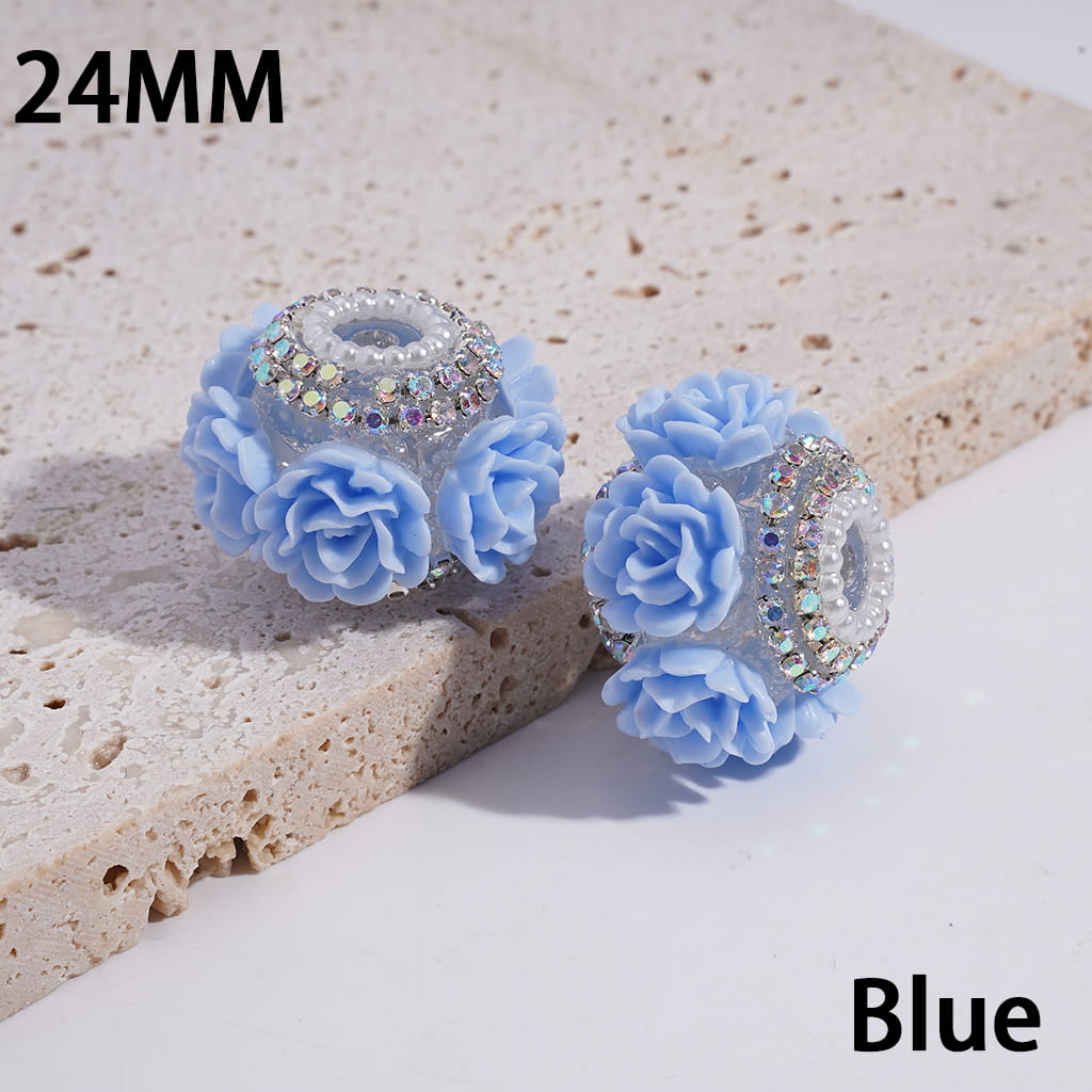Luxury Rose Flower with AB Rhinestone & Pearl Chains Multi-Color round Acrylic Beads 24MM